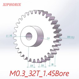 Show details for Module 0.3 M0.3 32 Teeth Plastic  Gear,  Interference Fit 1.5mm Shaft Picture of Module 0.3 M0.3 32 Teeth Plastic  Gear,  Interference Fit 1.5mm Shaft