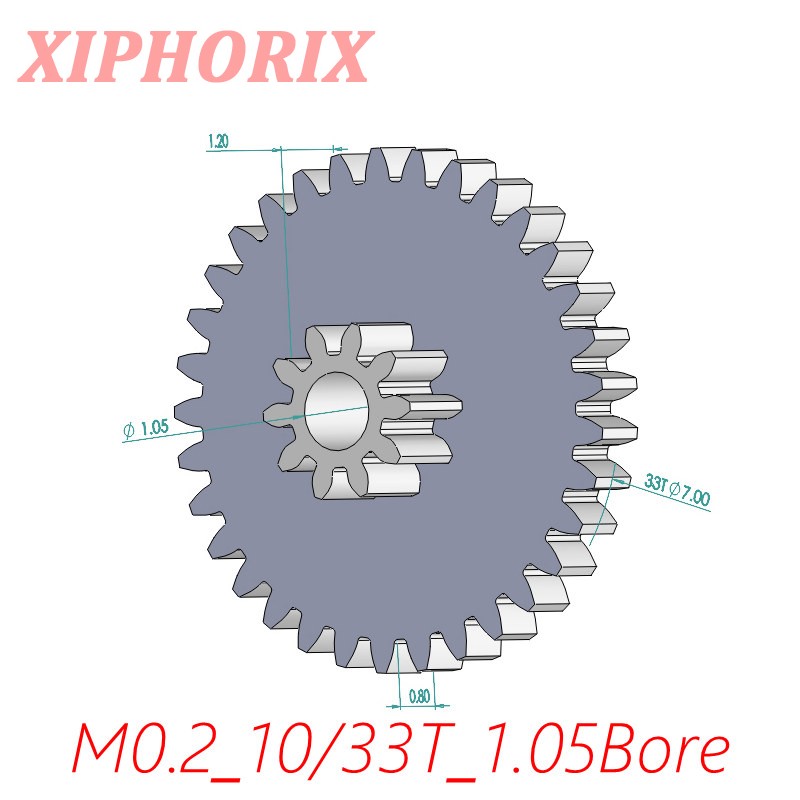 Picture of Module 0.2 M0.2 10/33 Teeth Plastic Double Tooth Gear, Sliding Fit 1.0mm Shaft