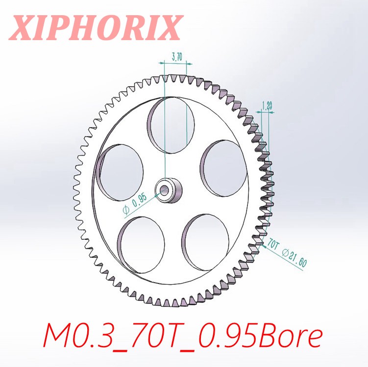 Picture of Module 0.3 M0.3 70 Teeth Plastic  Gear,  Interference Fit 1.0mm Shaft