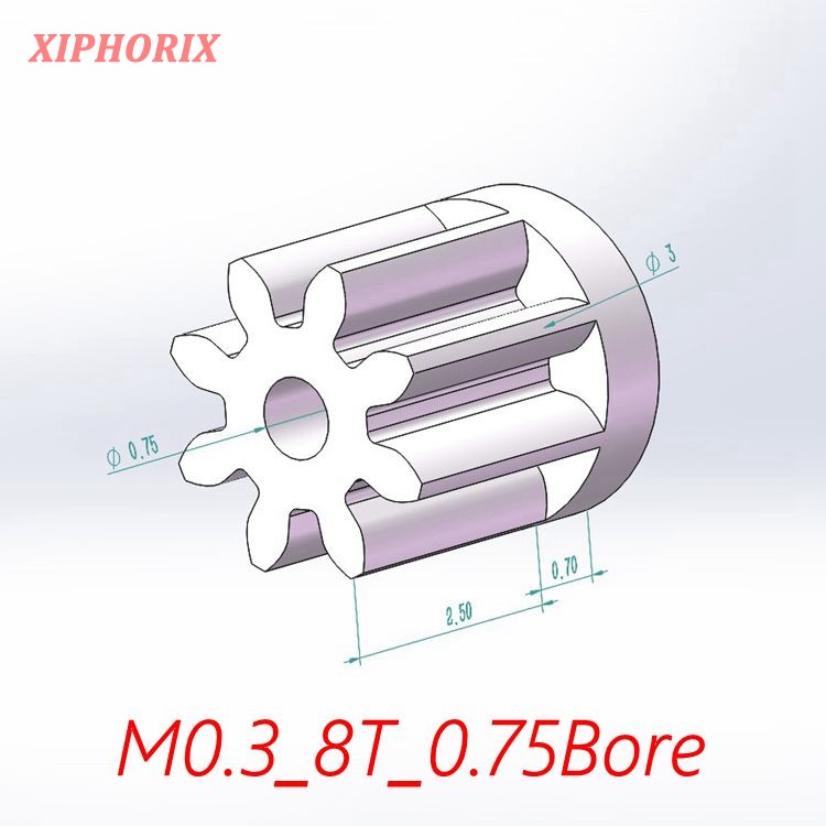 Picture of Module 0.3 8 Teeth Plastic Pinion, Interference Fit 0.8mm Shaft