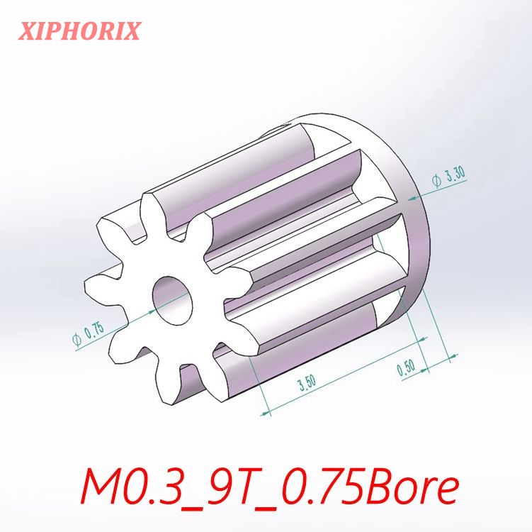 Picture of Module 0.3 9 Teeth Plastic Pinion, Interference Fit 0.8mm or 1.0mm Shaft
