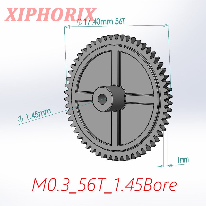 Picture of Module 0.3 M0.3 56 Teeth Plastic Gear, Interference Fit 1.5mm Shaft