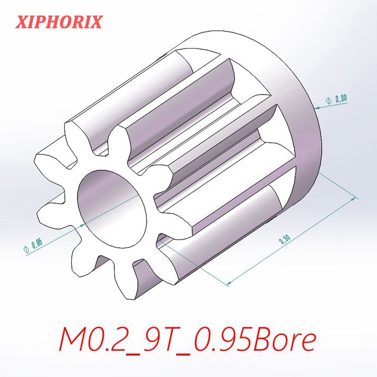 Picture of Module 0.2 9 Teeth Plastic Pinion, Interference Fit 1.0mm Shaft